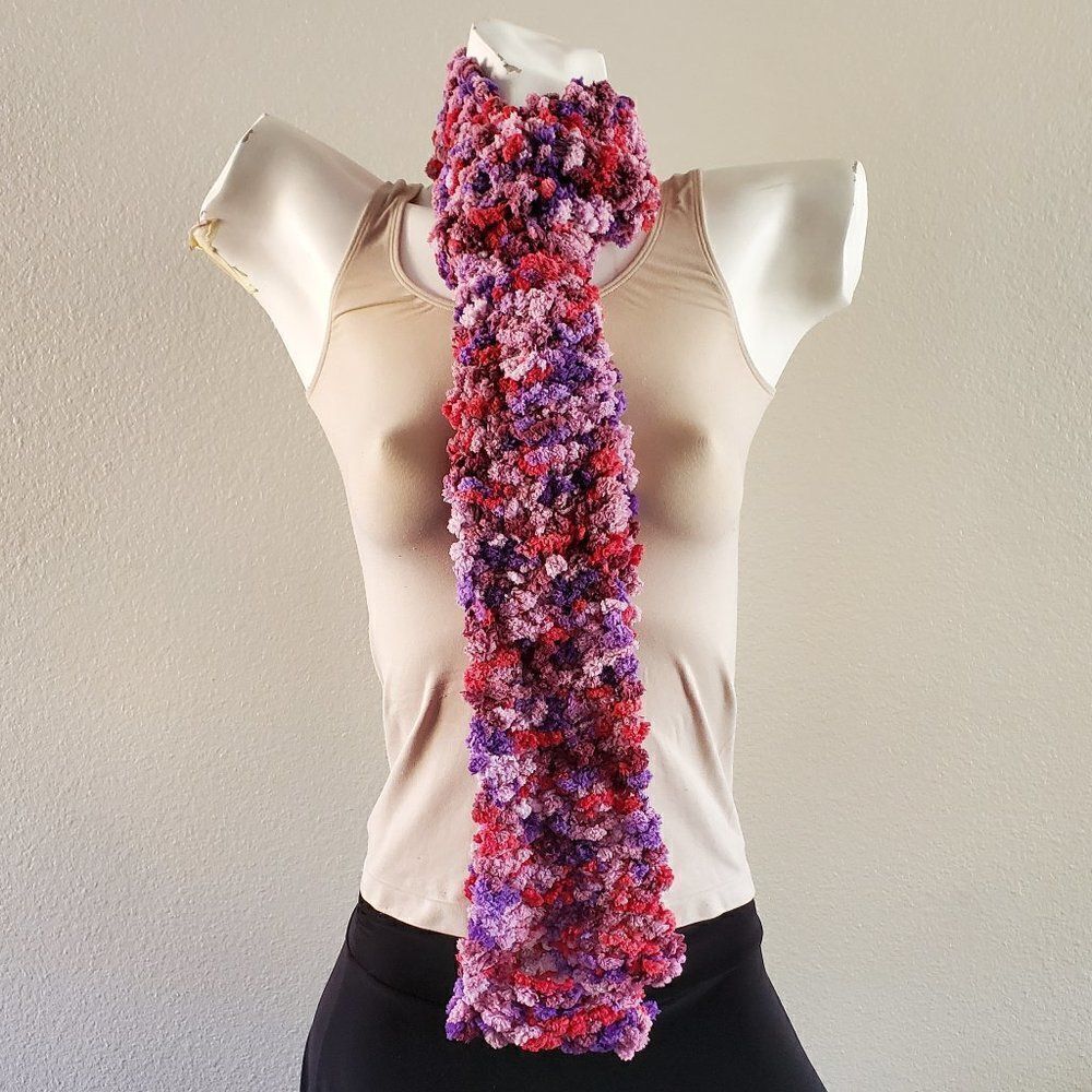 BOGO Scarf Sale - Hand Crafted soft purple pink and red popcorn scarf
